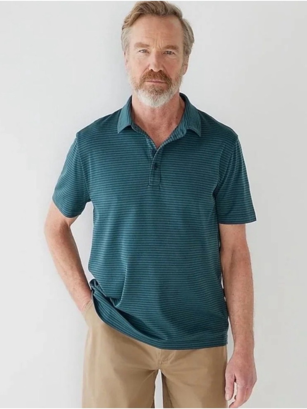 Men's Teal J.Crew Performance Polo Shirt with COOLMAX® Technology in Stripe